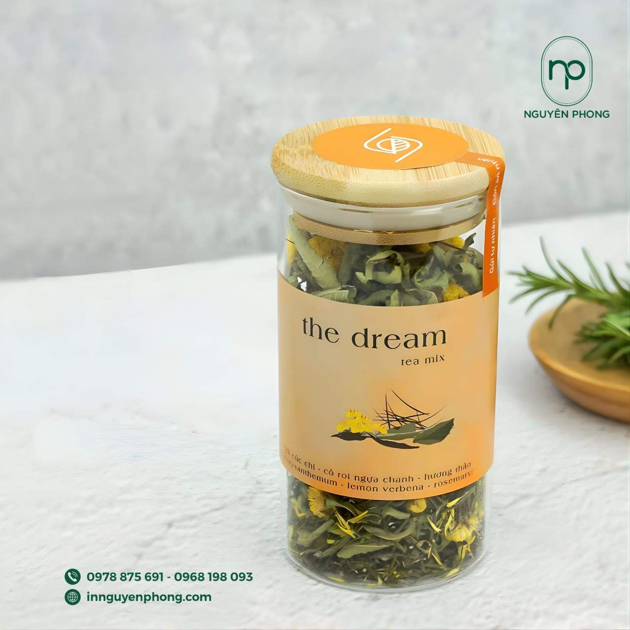 Mẫu in tem dán trà hoa nắp và thân hộp